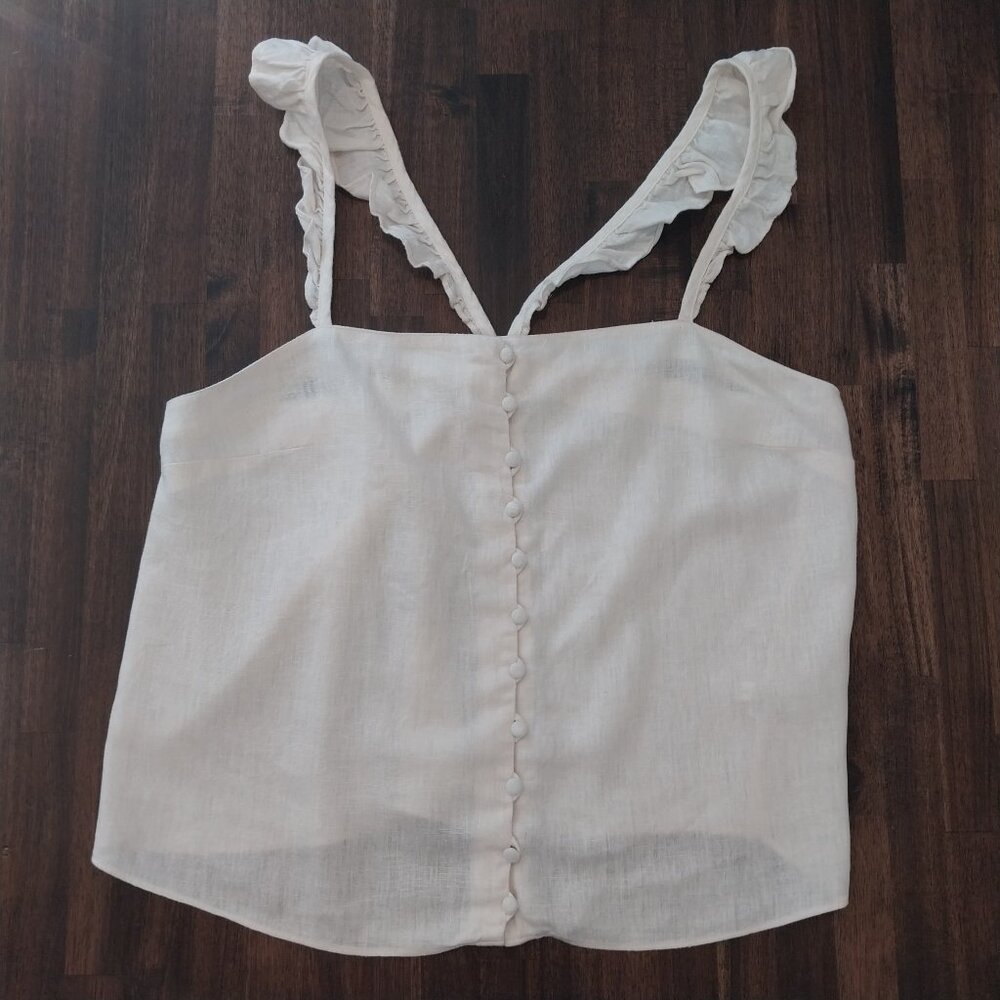 Madewell ruffle-strap cami top Womens 8 L Cream Beige Ivory Linen Blend Sleevele